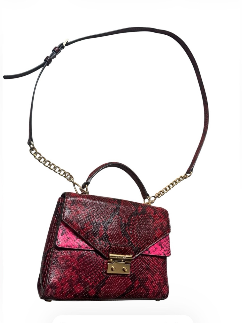 Michael Kors Red Snake-Embossed Satchel with Gold Hardware - Picture 6 of 14
